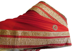 Red & Cream Designer Georgette (Viscos) Hand Embroidery Zari Pearl Stone Work Saree Sari
