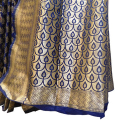 Wine & Blue Designer Bridal Hand Weaven Pure Benarasi Zari Work Saree Sari With Blouse