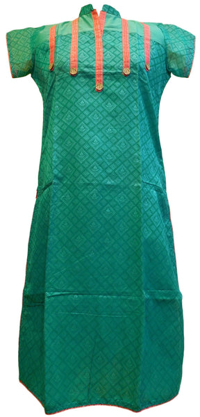 Turquoise Designer Cotton (Chanderi) Kurti