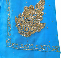 Blue Designer Georgette Sari Zari, Cutdana Thread Embroidery Work Saree
