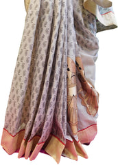 Brown Designer Pure Cotton Thread Embroidery Printed Sari With Golden Border Saree