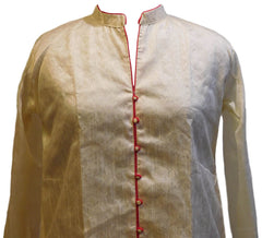Cream Designer Silk (Dupion) Kurti With Detachble Skirt