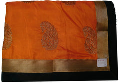 Orange & White Designer Silk Hand Embroidery Thread Zari Work Saree Sari