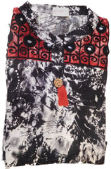 Black & Red Designer Pure Cotton Thread Embroidery Printed Kurti Kurta