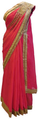 Pink Designer Stitched Pallu Georgette (Viscos) Hand Embroidery Zari Work Sari Saree