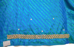 Blue Designer Silk Sari Stone Hand Embroidery Work Saree