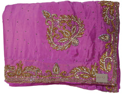 Magenta Designer Crepe (Chinon) Hand Embroidery Cutdana Stone Work Saree Sari