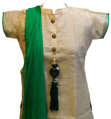 Cream & Green Designer Cotton (Chanderi) Kurti