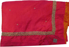 Pink & Orange Designer Silk Stone Pearl Hand Embroidery Work Saree Sari
