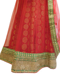 Red Designer Bridal Hand Embroidery Work Lahenga With Net Dupatta & Silk Blouse