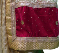 Pink & Cream Designer Velvet & Brasso Hand Embroidery Stone Border Sari Saree