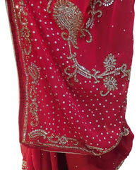 Merron Designer Gerogette (Synthetic) Hand Embroidery Stone Border Sari Saree
