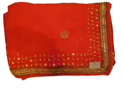 Gajari Designer Gerogette (Synthetic) Hand Embroidery Stone Border Sari Saree