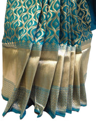 Turquoise Traditional Designer Bridal Hand Weaven Pure Benarasi Zari Work Saree Sari With Blouse