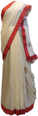 White Designer Georgette (Viscos) Hand Embroidery Pearl Beads Thread Stone Bullion Sequence Work Saree Sari