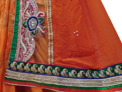 Orange Designer Georgette (Viscos) & Pure Banarasi Hand Embroidery Work Half Half Saree Sari