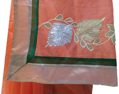 Peach Designer Hand Embroidery Supernet Saree