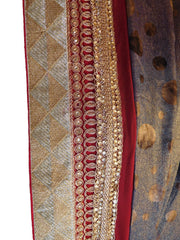 Blue Red & Cream Designer Bridal Wedding Party Wear Georgette (Viscos) & Net Hand Embroidey Cutdana Zari Sequence Beads Bullion  Stone Sari Saree SA747