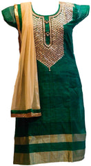 Green Designer Gota Work Cotton (Chanderi) Kurti With Dupatta