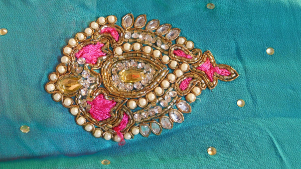 Turquoise & Pink Designer Saree