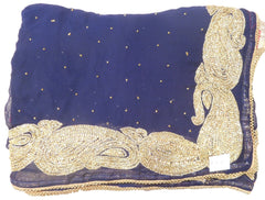 Pink & Blue Designer Georgette (Viscos) Hand Embroidery Cutdana Zari Pearl Stone Work Saree Sari