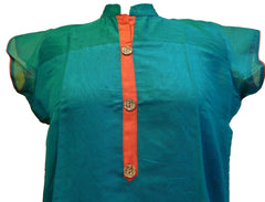 Turquoise Designer Cotton (Chanderi) Kurti