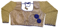 Beige Golden Designer Brocade Net Hand Embroidery Stone Thread Work Ready To Wear Stitched Blouse