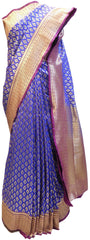 Wine & Blue Designer Bridal Hand Weaven Pure Benarasi Zari Work Saree Sari With Blouse