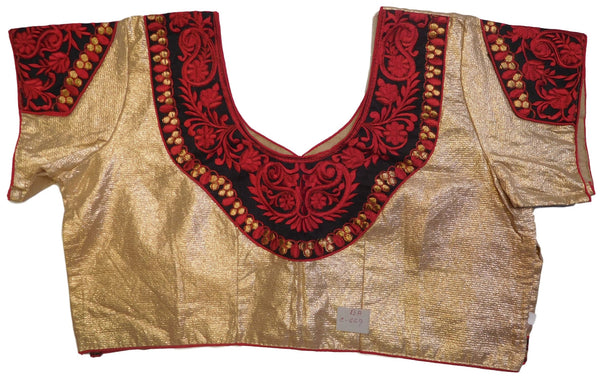 Golden Black Red Designer Brocade (Lama) Embroidery Zari Thread Work Ready To Wear Stitched Blouse