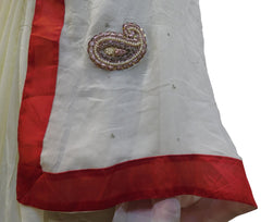 White Designer Georgette (Viscos) Hand Embroidery Pearl Beads Thread Stone Bullion Sequence Work Saree Sari
