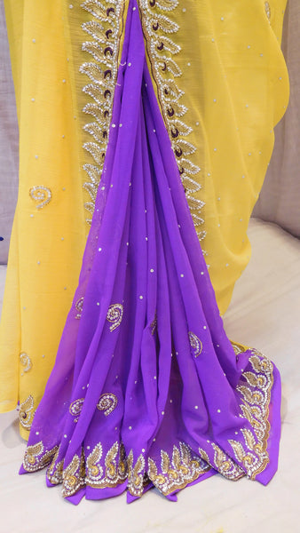 Yellow & Purple Lahenga Style Saree