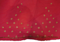 Orange & Pink Designer Georgette (Viscos) Hand Embroidery Zari Cutdana Pearl Work Saree Sari