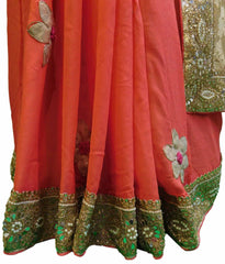 Pink Designer Georgette Sari Zari, Pearl, Mirror Thread Embroidery Work Saree