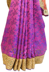 Red Cream & Violet Designer Georgette Hand Embroidery Zari Cutdana Stone Work Saree Sari