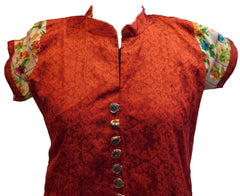 Red Designer Silk Kurti With White Rayon Printed Detachable Skirt