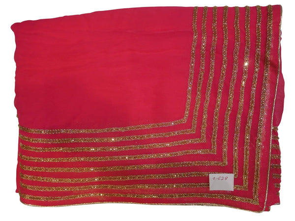 Pink Designer Georgette (Viscos) Hand Embroidery Zari Cutdana Work Saree Sari