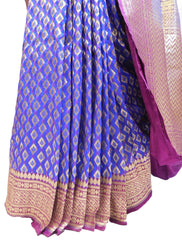 Wine & Blue Designer Bridal Hand Weaven Pure Benarasi Zari Work Saree Sari With Blouse