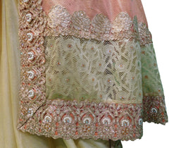 Peach & Cream Designer Net Hand Embroidery Stone Border Sari Saree
