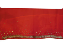 Gajari Designer Gerogette (Synthetic) Hand Embroidery Stone Border Sari Saree