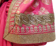 Pink Designer Pure Raw Silk Saree Sari With Self Weaven Zari