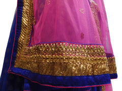 Pink & Blue Designer Bridal Hand Embroidery Work Lahenga With Net Dupatta & Silk Blouse