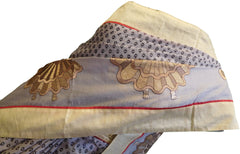 Brown Designer Pure Cotton Thread Embroidery Printed Sari Saree