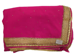 Pink Designer Gerogette (Synthetic) Hand Embroidery Stone Border Sari Saree