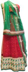Red & Green Designer Bridal Hand Embroidery Work Lahenga With Net Dupatta & Silk Blouse
