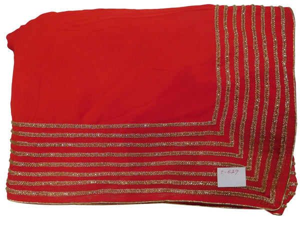 Red Designer Georgette (Viscos) Hand Embroidery Zari Cutdana Work Saree Sari