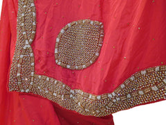 Pink Designer Crepe (Chinon) Hand Embroidery Stone Cutdana Pearl Beads Work Saree Sari