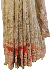 Red Designer Net Sari Zari, Stone Cutdana Thread Embroidery Work Saree