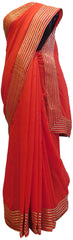 Red Designer Georgette (Viscos) Hand Embroidery Zari Cutdana Work Saree Sari