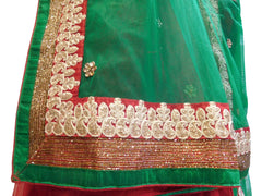 Red & Green Designer Bridal Hand Embroidery Work Lahenga With Net Dupatta & Silk Blouse