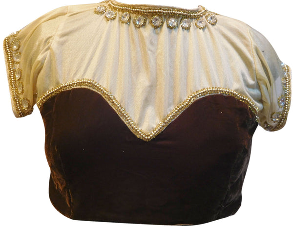 Chocolate Brown and Golden Designer Blouse
